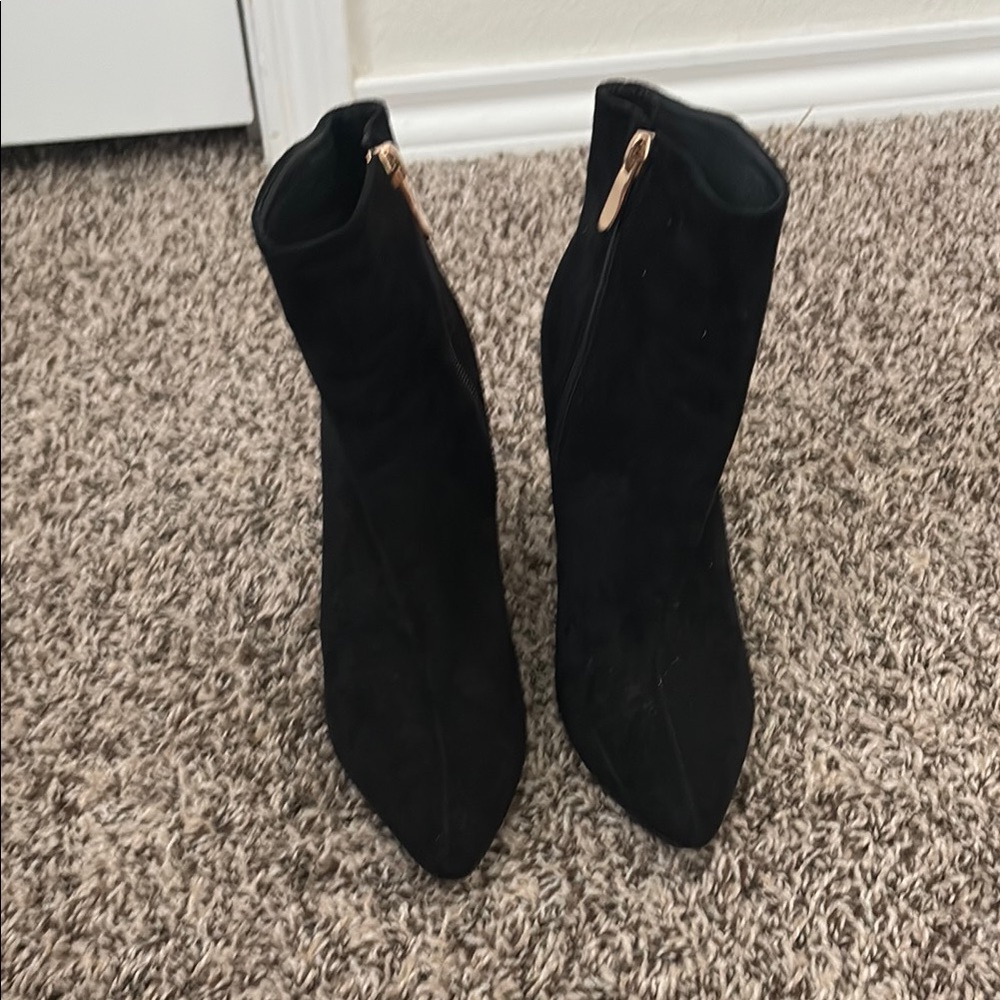 Kiss Black Ankle Boots with Gold Zipper Accents
